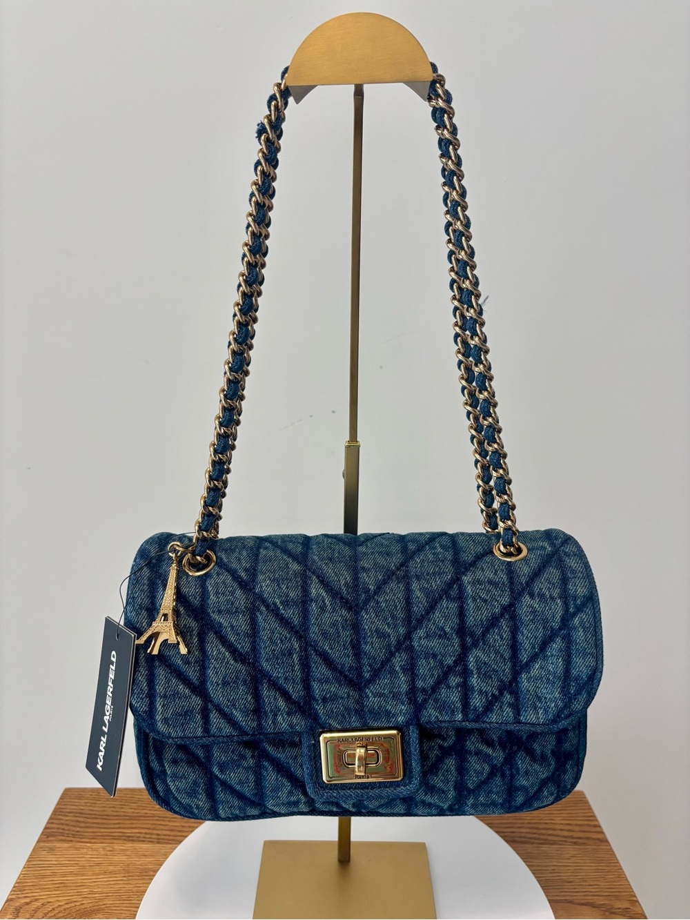 Karl Lagerfeld Paris Agyness Quilted Denim Tote Adjustable Shoulder Bag